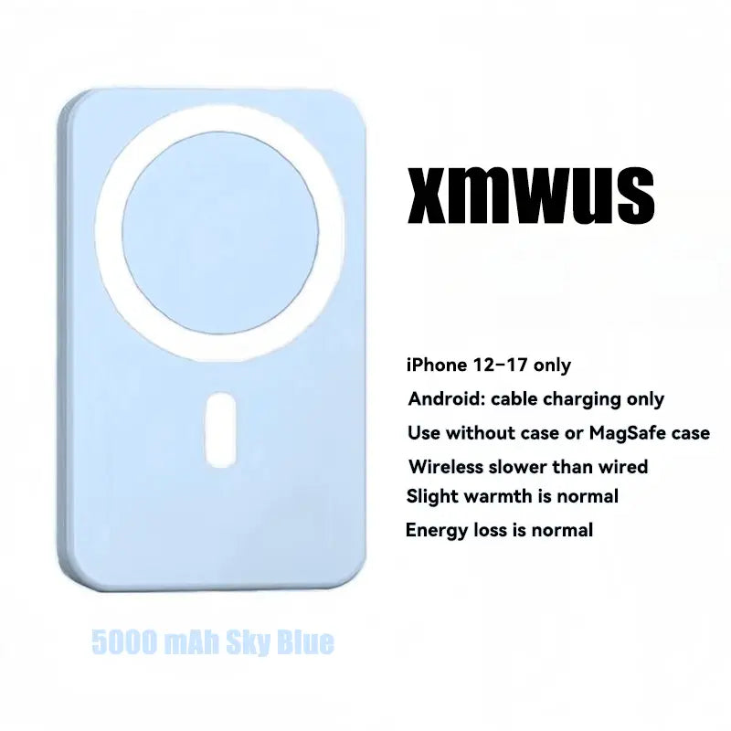 XMWUS 5000Mah Magnetic Power Bank for Iphone 12β18 Series, Works Best with Magsafe Case or No Case, Portable Wireless Charger