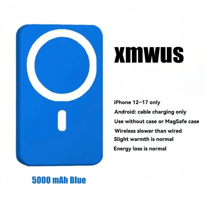 XMWUS 5000Mah Magnetic Power Bank for Iphone 12–18 Series, Works Best with Magsafe Case or No Case, Portable Wireless Charger