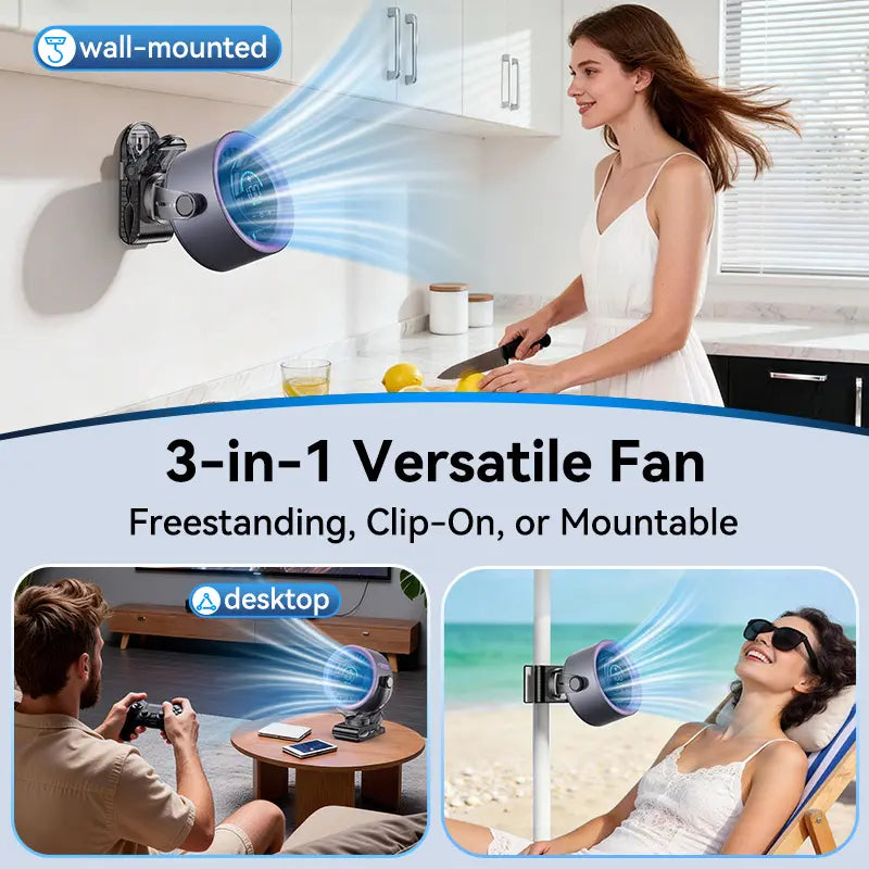 Summerwins 4000Mah Mini Rechargeable Desk Fan - 100-Speed Touch Control, LED Display, 360° Rotate Quiet Turbo, Mini Clip-On Design Desk Fan, Long-Life Rechargeable, Hands-Free Clip-On, USB Battery Operated for Stroller, Travel, Camping, Mini Clip-On Desig