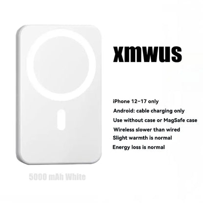 XMWUS 5000Mah Magnetic Power Bank for Iphone 12–18 Series, Works Best with Magsafe Case or No Case, Portable Wireless Charger