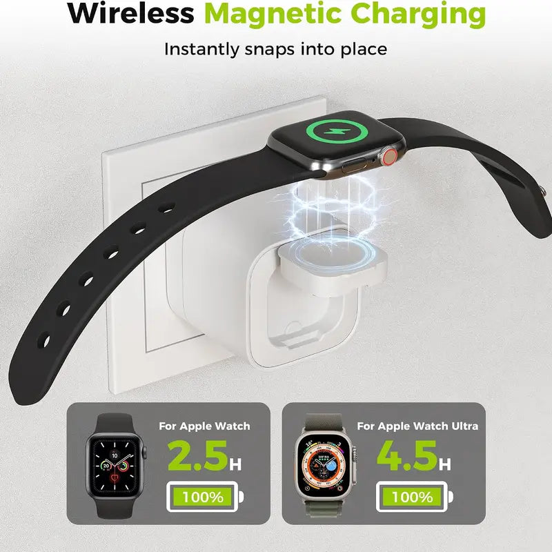Tessan 35W Retractable USB-C Mobile Wall Charger Block with Built-In Wireless Smart Watch Charging & Foldable Plug, Compatible with Iwatch, Iphone, Airpods