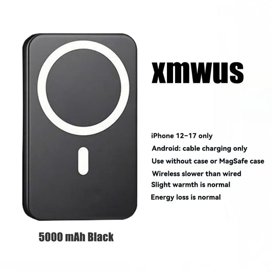 XMWUS 5000Mah Magnetic Power Bank for Iphone 12–18 Series, Works Best with Magsafe Case or No Case, Portable Wireless Charger