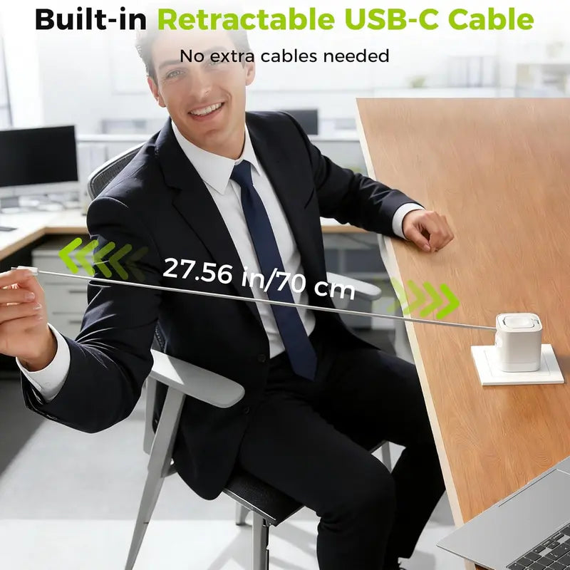 Tessan 35W Retractable USB-C Mobile Wall Charger Block with Built-In Wireless Smart Watch Charging & Foldable Plug, Compatible with Iwatch, Iphone, Airpods