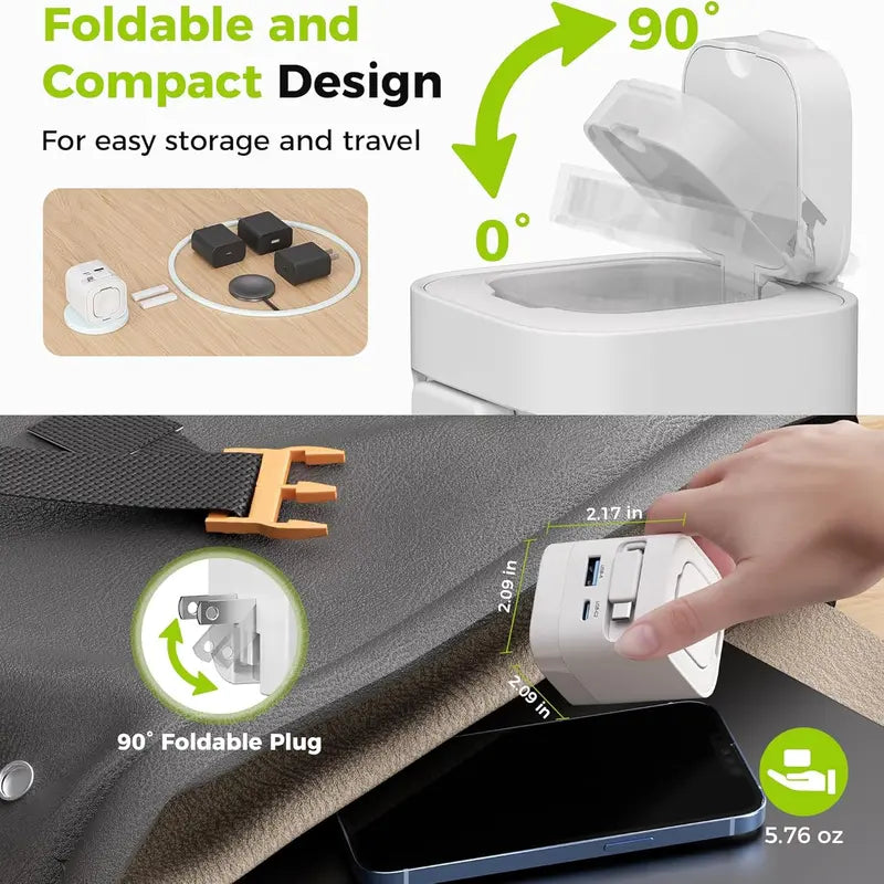 Tessan 35W Retractable USB-C Mobile Wall Charger Block with Built-In Wireless Smart Watch Charging & Foldable Plug, Compatible with Iwatch, Iphone, Airpods